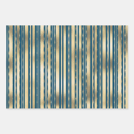 Gold blue confetti strepen elegant vormig patroon inpakpapier vel (Voorkant 2)