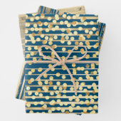 Gold blue confetti strepen elegant vormig patroon inpakpapier vel (In situ)