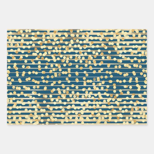 Gold blue confetti strepen elegant vormig patroon inpakpapier vel (Voorkant)