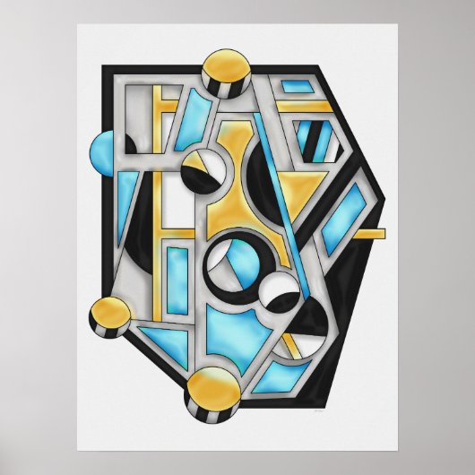 Gold & Blue Contemporary Geometric Abstraction Poster (Voorkant)
