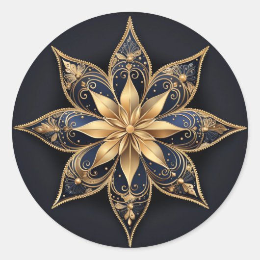 Gold Blue Decorative Flower Sticker (Voorkant)