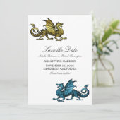 Gold Blue Dragon Save the Date Invite (Staand voorkant)