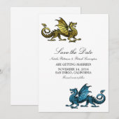 Gold Blue Dragon Save the Date Invite (Voorkant / Achterkant)