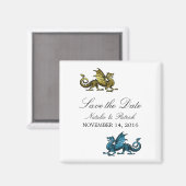 Gold Blue Dragon Save the Date Magnet (Voorkant / Achterkant)