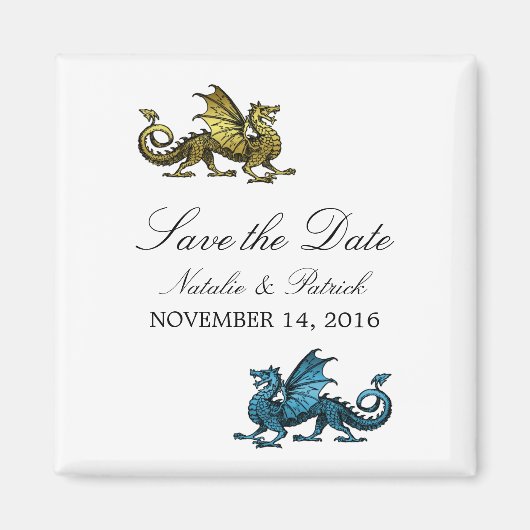Gold Blue Dragon Save the Date Magnet (Voorkant)