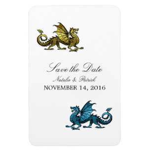 Gold Blue Dragon Save the Date Magnet Magneet