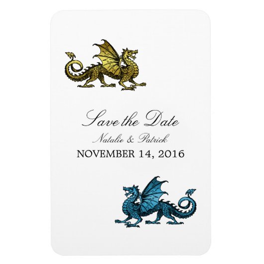 Gold Blue Dragon Save the Date Magnet Magneet (Verticaal)