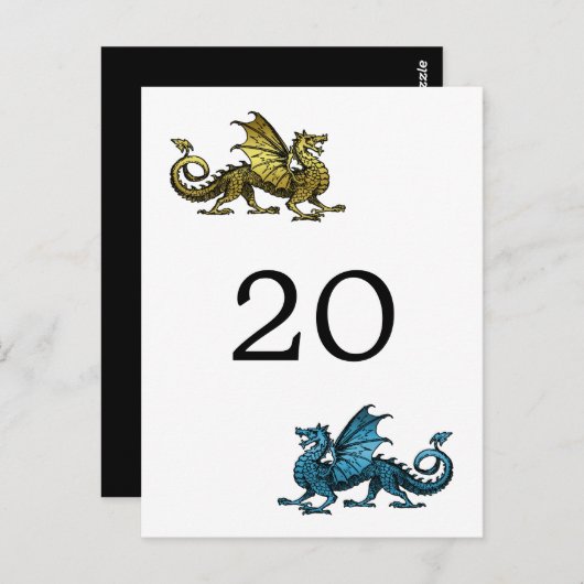 Gold Blue Dragon Table Number Briefkaart (Voorkant / Achterkant)