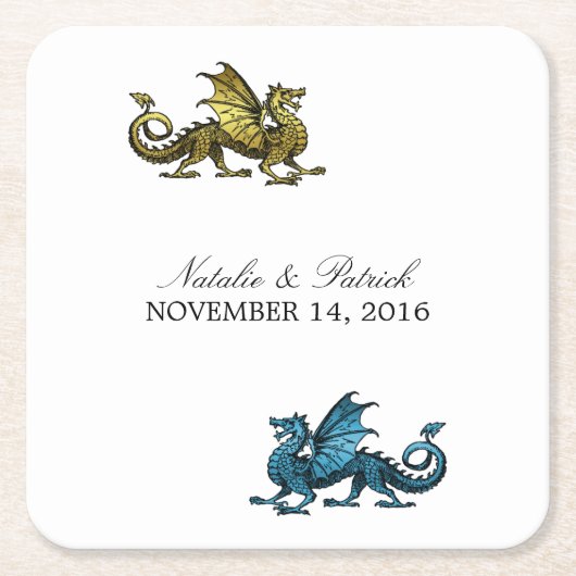 Gold Blue Dragon Weddenpapier Onderzetters (Voorkant)