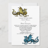 Gold Blue Dragon Wedding Invite Kaart (Voorkant)