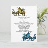 Gold Blue Dragon Wedding Invite Kaart (Staand voorkant)