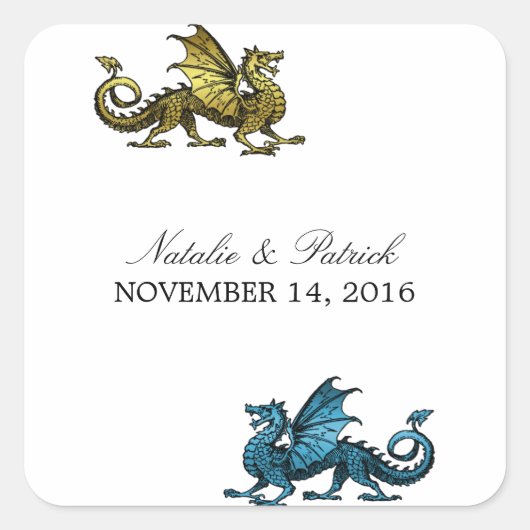 Gold Blue Dragon Wedding Stickers (Voorkant)