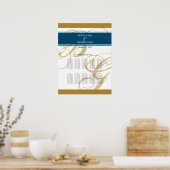 Gold Blue Elegant Monogram Wedding Seding Chart Poster (Keuken)