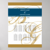 Gold Blue Elegant Monogram Wedding Seding Chart Poster (Voorkant)