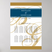 Gold Blue Elegant Monogram Wedding Seding Chart Poster (Voorkant)