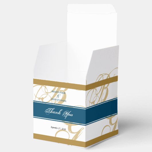 Gold Blue Elegant Script Monogram Weddenschap Bedankdoosjes (Geopend)