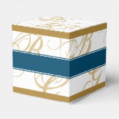 Gold Blue Elegant Script Monogram Weddenschap Bedankdoosjes (Achterkant)
