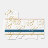 Gold Blue Elegant Script Monogram Weddenschap Bedankdoosjes (Uitgevouwen)