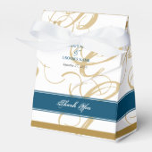 Gold Blue Elegant Script Monogram Weddenschap Bedankdoosjes (Voorkant Zijde)