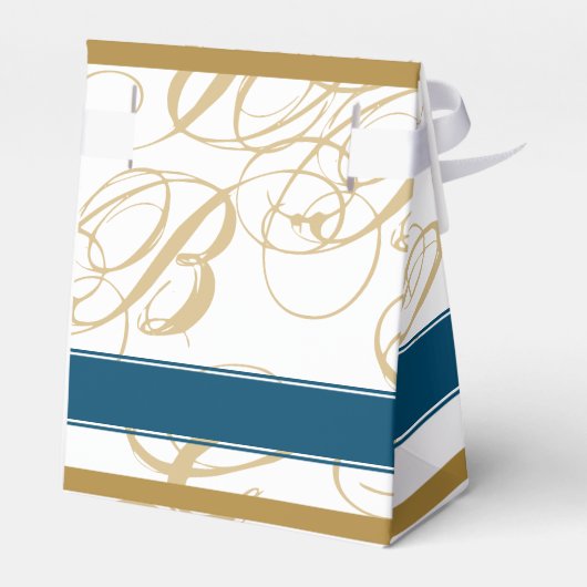 Gold Blue Elegant Script Monogram Weddenschap Bedankdoosjes (Achterkant)