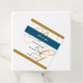 Gold Blue Elegant Script Monogram Weddenschap Bedankjes Labels (In situ)