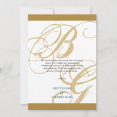 Gold Blue Elegant Script Monogram Weddenschap Bedankkaart (Achterkant)