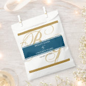 Gold Blue Elegant Script Monogram Weddenschap Bedankzakje (Geknipt)