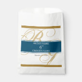 Gold Blue Elegant Script Monogram Weddenschap Bedankzakje (Voorkant)