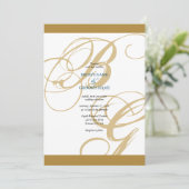 Gold Blue Elegant Script Monogram Weddenschap Kaart (Staand voorkant)