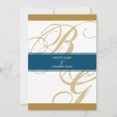 Gold Blue Elegant Script Monogram Weddenschap Kaart (Achterkant)