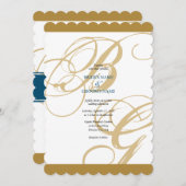 Gold Blue Elegant Script Monogram Weddenschap Kaart (Voorkant / Achterkant)