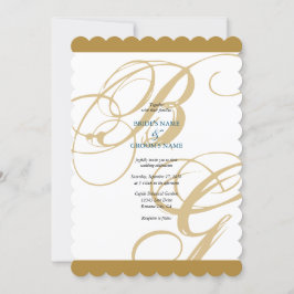 Gold Blue Elegant Script Monogram Weddenschap Kaart