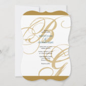 Gold Blue Elegant Script Monogram Weddenschap Kaart (Voorkant)