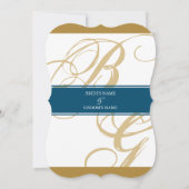 Gold Blue Elegant Script Monogram Weddenschap Kaart (Achterkant)