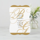 Gold Blue Elegant Script Monogram Weddenschap Kaart (Staand voorkant)