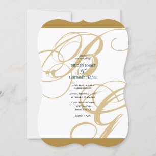 Gold Blue Elegant Script Monogram Weddenschap Kaart