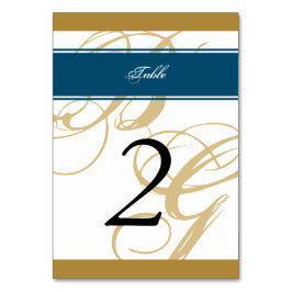 Gold Blue Elegant Script Monogram Weddenschap Kaart