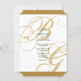 Gold Blue Elegant Script Monogram Weddenschap Kaart
