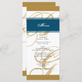 Gold Blue Elegant Script Monogram Weddenschap Menu (Voorkant / Achterkant)
