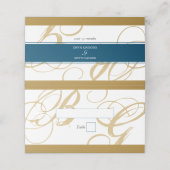 Gold Blue Elegant Script Monogram Weddenschap Plaatskaartje (Buitenkant ongevouwen)