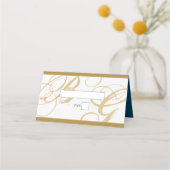 Gold Blue Elegant Script Monogram Weddenschap Plaatskaartje (Voorkant)