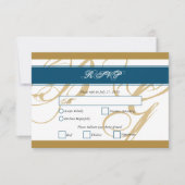 Gold Blue Elegant Script Monogram Weddenschap RSVP Kaartje (Voorkant)