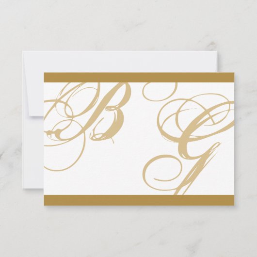 Gold Blue Elegant Script Monogram Weddenschap RSVP Kaartje (Achterkant)