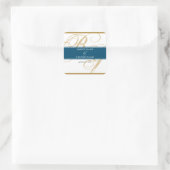Gold Blue Elegant Script Monogram Weddenschap Vierkante Sticker (Tas)
