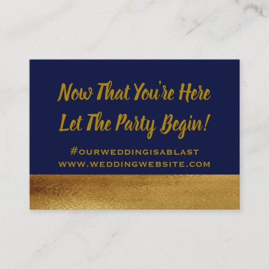 Gold Blue Elegant Wedding Party Bedankt Hashtag Visitekaartje (Voorkant)