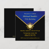 Gold Blue Emblem Elegant Birthday Party nodigt uit Kaart (Voorkant / Achterkant)