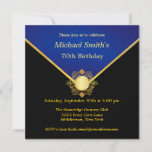 Gold Blue Emblem Elegant Birthday Party nodigt uit Kaart (Voorkant)