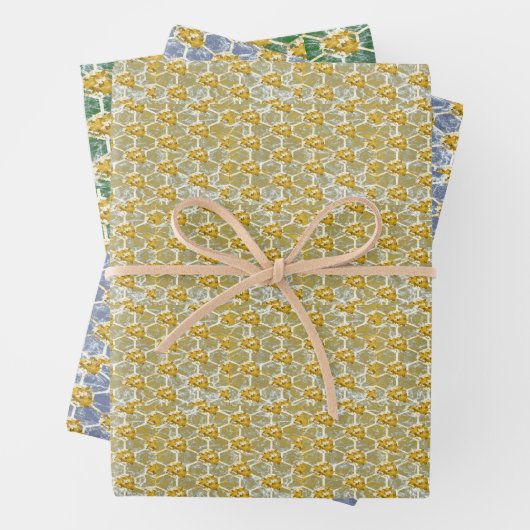 Gold Blue en Green Poinsettia Inpakpapier Vel (In situ)