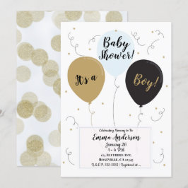 Gold Blue en zwarte ballonnen Het is een Baby show Kaart
