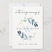 GOLD BLUE FAUNA SYMPATHY MEMORIAL SERVICE INVITE BEDANKKAART (Voorkant)